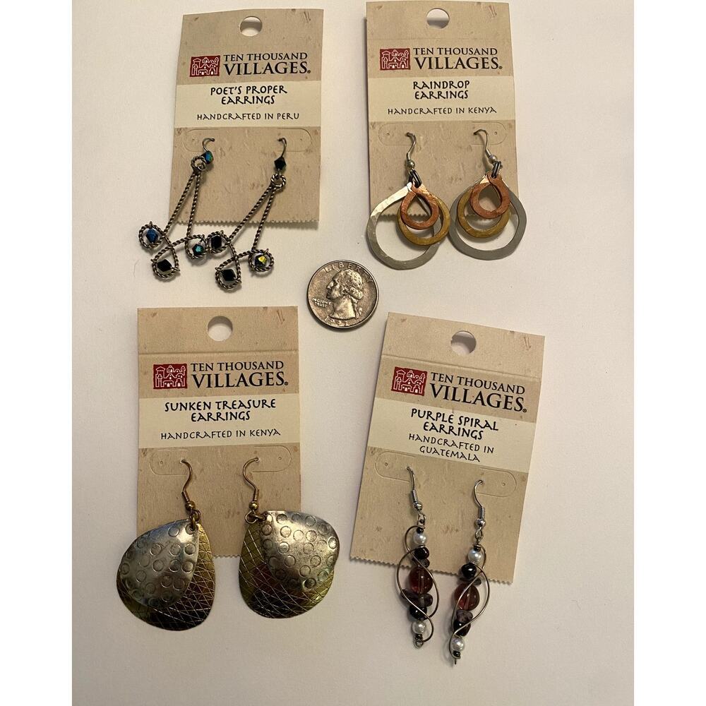 Ten Thousand Villages Handcrated Drop Style Earrings Lot/Bundle of 4 NWT